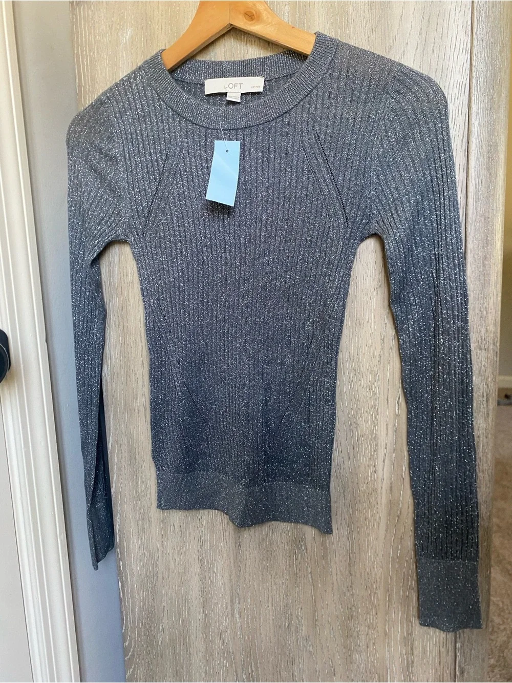 NWT LOFT Metallic Ribbed Crewneck Sweater